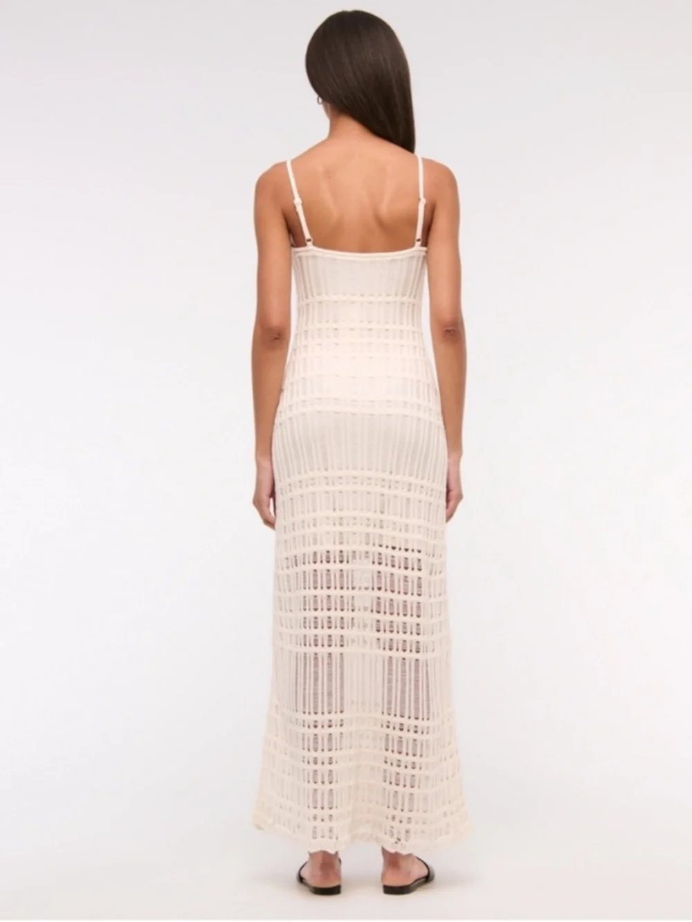 🌻NEW w/tag Abercrombie & Fitch White Crochet Maxi Dress Sleeveless Side Slit XS